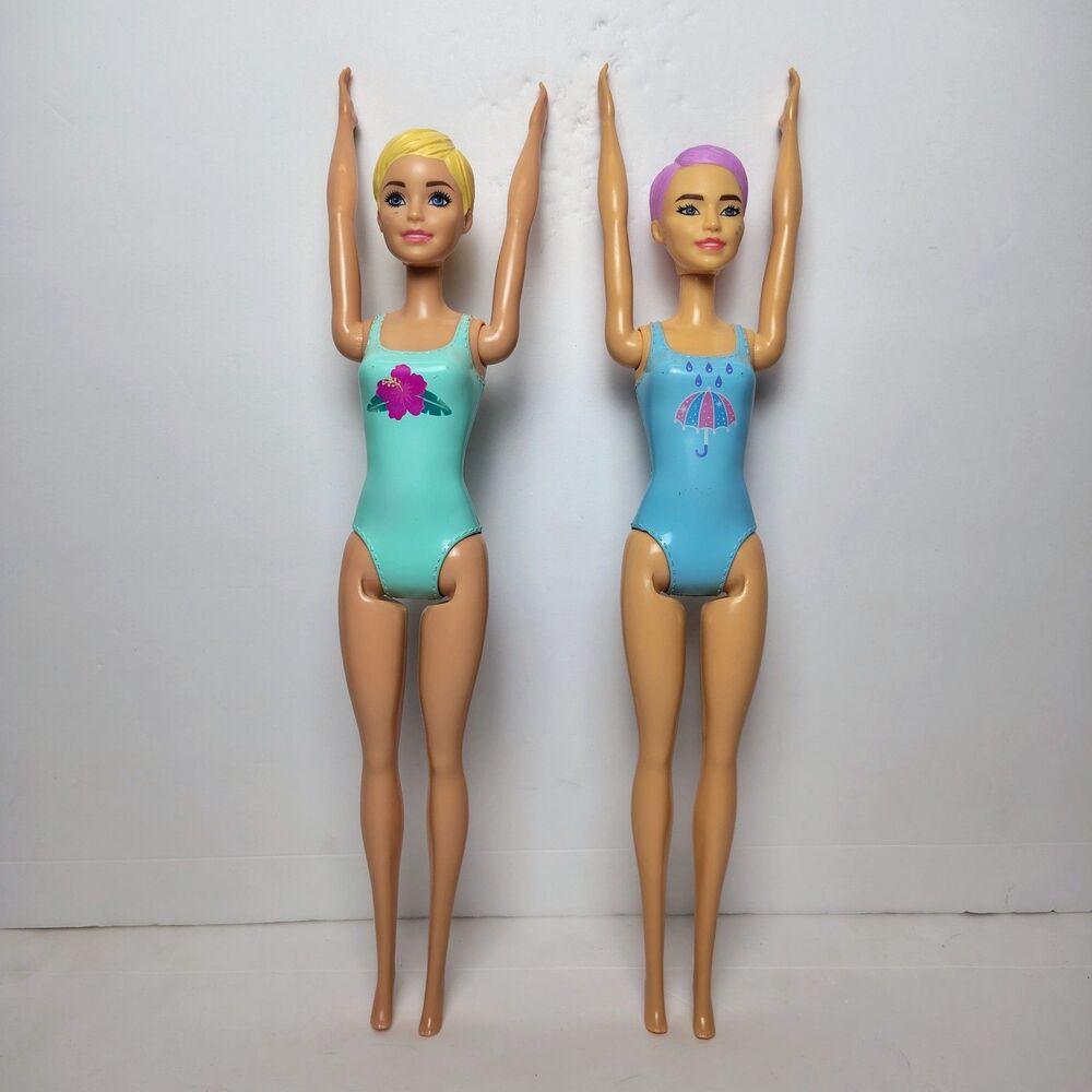 Mattel 2019 Barbie Color Reveal Sun N Cool Hibiscus Umbrella Dolls N27HF 2pc Lot